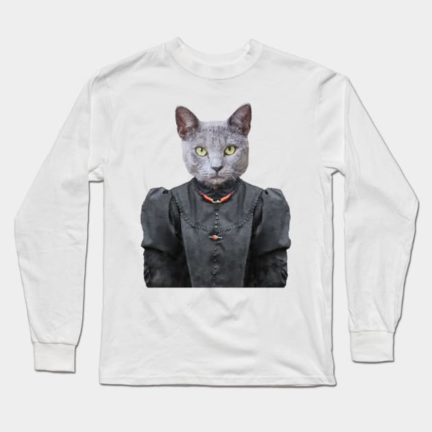 Victorian Goth Cat Long Sleeve T-Shirt by DarkMaskedCats